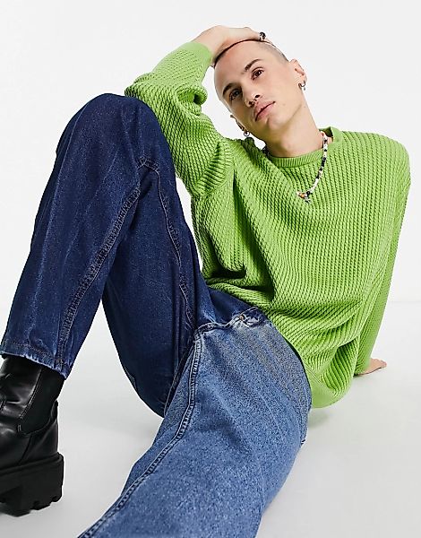 ASOS DESIGN – Oversize- Pullover mit Zopfmuster in Salbeigrün günstig online kaufen
