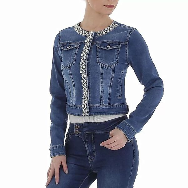 Ital-Design Jeansjacke Damen Freizeit Perlen Stretch Jeansjacke in Blau günstig online kaufen
