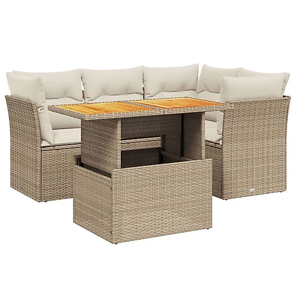 vidaXL 5-Tlg Garten-Sofagarnitur mit Kissen Beige Poly Rattan 3270813 günstig online kaufen