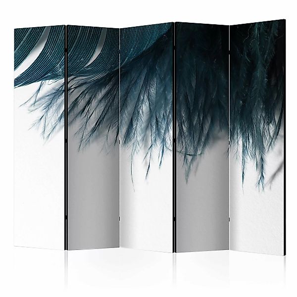 5-teiliges Paravent - Dark Blue Feather Ii [room Dividers] günstig online kaufen