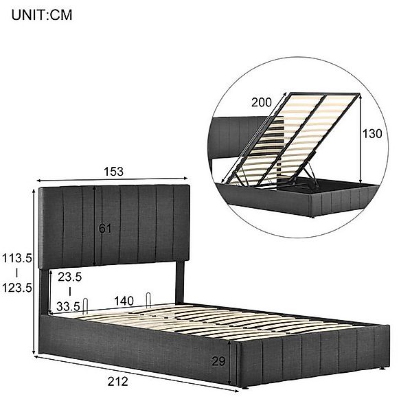 Ulife Boxspringbett graues und hydraulisches Doppelbett mit großem Stauraum günstig online kaufen