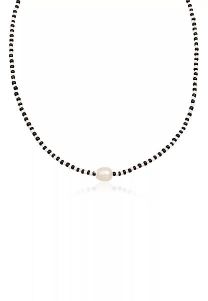 Elli Perlenkette "Barock Perle Glass Beads Schwarz Weiß 925 Silber" günstig online kaufen
