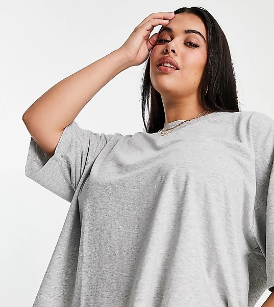 ASOS DESIGN Curve – Super-Oversize-T-Shirt in Kalkgrau mit Seitenschlitz günstig online kaufen
