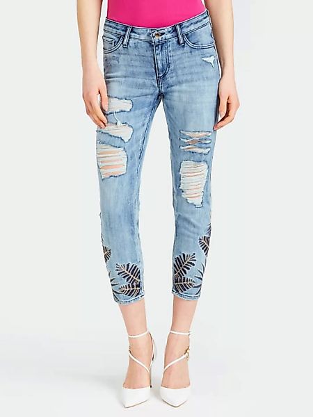 Jeans Beinabschluss Stickereien Risse günstig online kaufen