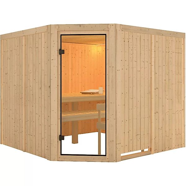 Karibu Sauna Ystad mit Eckeinstieg, Glastür Bronziert günstig online kaufen