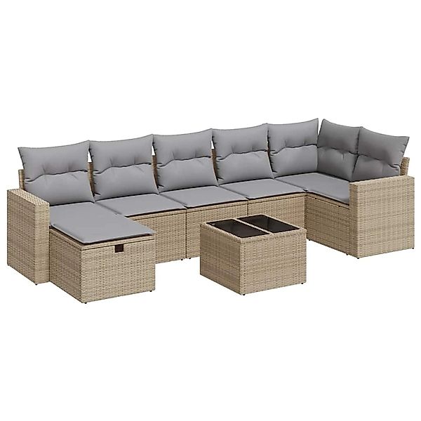 vidaXL 8-Tlg Garten-Sofagarnitur mit Kissen Beige Poly Rattan 3325415 günstig online kaufen