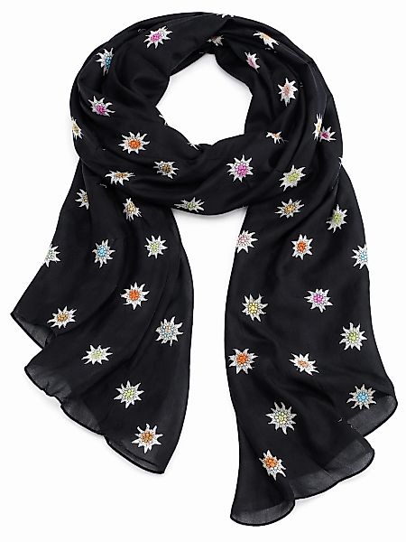 Allgäu Rebell Schal "Edelweiss" 1 Stk. schwarz mit bunten Edelweiß Motiven günstig online kaufen