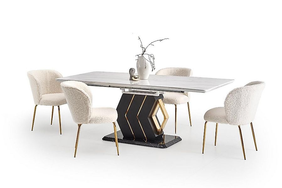 designimpex Esstisch Design HA-888 Tisch Marmoroptik - Schwarz Gold auszieh günstig online kaufen
