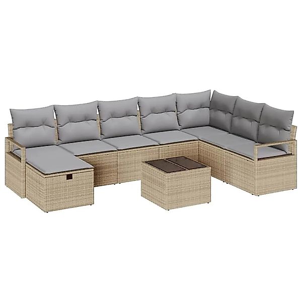 vidaXL Sofa Set mit Kissen mit Speicher Beige und Hellgrau Poly-Rattan 3359 günstig online kaufen