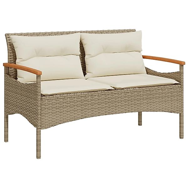 furnicato Gartenbank mit Kissen 116x62,5x74 cm Beige Poly Rattan günstig online kaufen