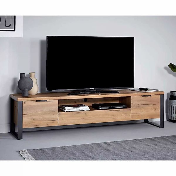 TV Lowboard Fernsehtisch 180 cm breit mit Bügelgestell aus Metall günstig online kaufen