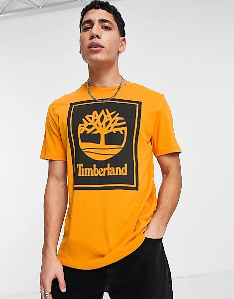 Timberland – Stack – T-Shirt in Orange mit Logo günstig online kaufen