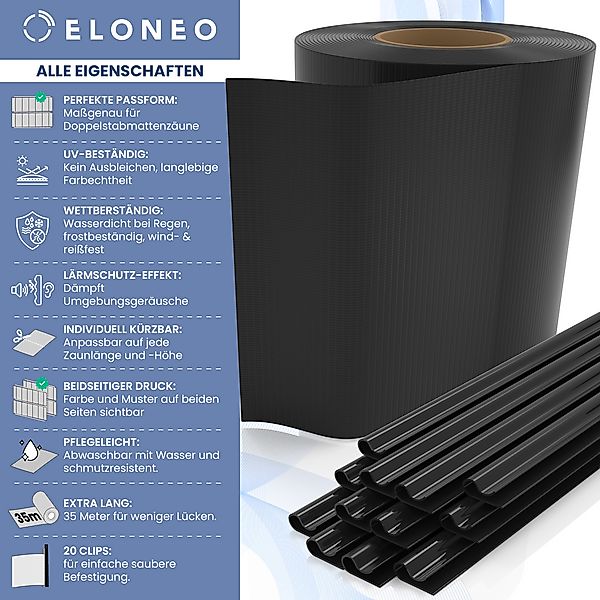 ELONEO PVC Sichtschutzstreifen für Doppelstabmattenzaun, 35m x 19cm, 1er-Se günstig online kaufen