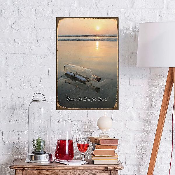 queence Metallbild "Flaschenpost" Meer  Schriftzug  Strand 1 Stk. tlg. Stah günstig online kaufen