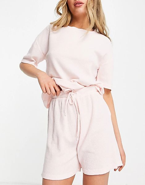 Wednesday's Girl – Pyjamaset aus T-Shirt und Shorts in Sanftrosa mit Waffel günstig online kaufen