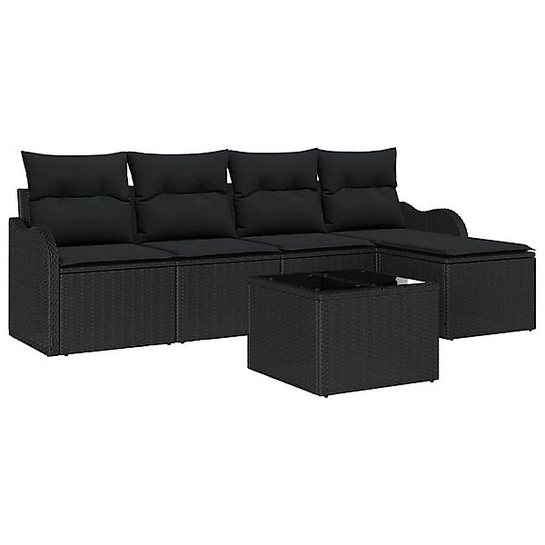 vidaXL Garten-Sofa-Set mit Kissen 6-Tlg Schwarz Poly Rattan 3345673 günstig online kaufen