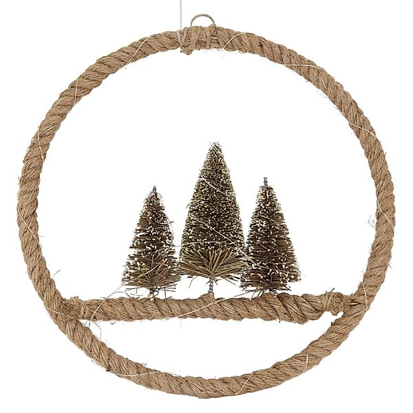 ECD Germany LED Jute Kranz 37cm mit 50 Warmweiß LEDs Batteriebetrieben günstig online kaufen