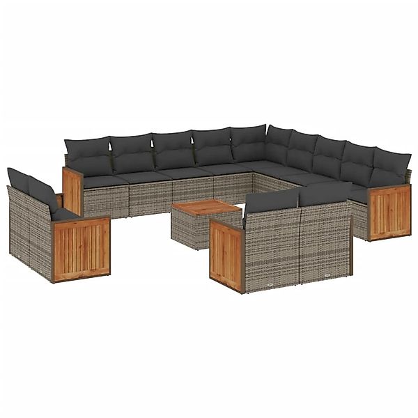 vidaXL 14-Tlg Garten-Sofagarnitur mit Kissen Grau Poly Rattan 3228216 günstig online kaufen