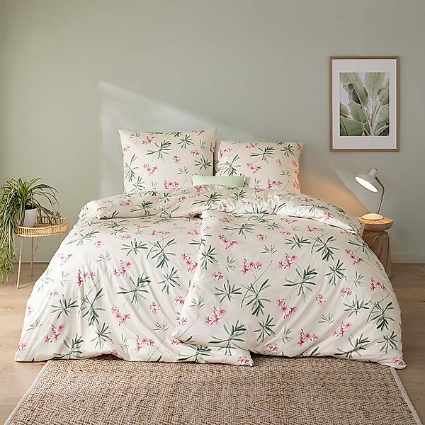 Estella Interlock Jersey Bettwäsche Lina 6342-200 Blumen Beige 135x200 günstig online kaufen