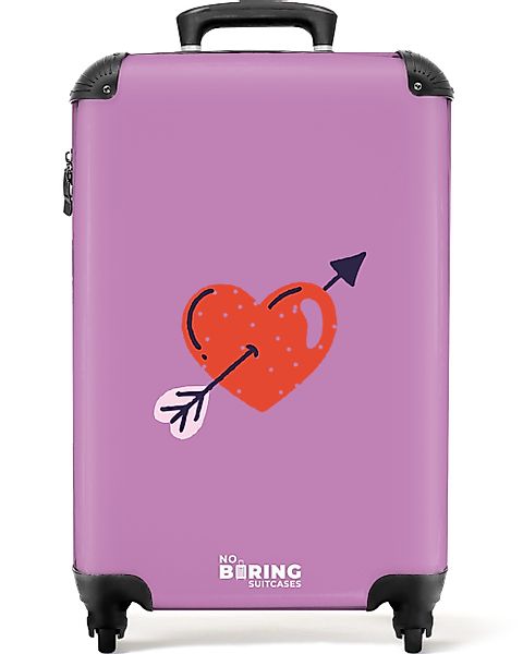 NoBoringSuitcases.com© Hartschalen-Trolley Lila mit rotem Herz günstig online kaufen