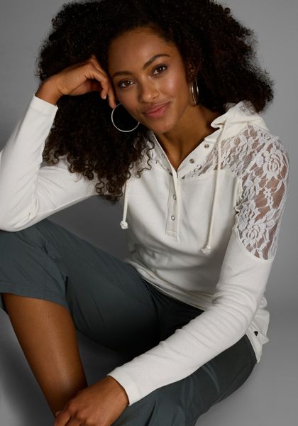 KangaROOS Kapuzenshirt Langarm, figurbetonter Schnitt, mit Spitze und Print günstig online kaufen