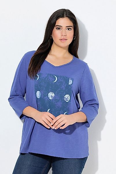 Ulla Popken T-Shirt Shirt Metallic-Motiv A-Linie V-Ausschnitt 3/4-Arm günstig online kaufen