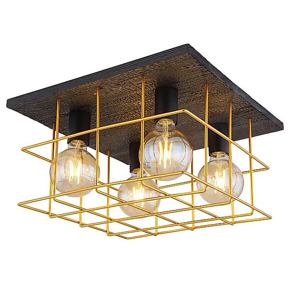 GLOBO Deckenleuchte gold schwarz Metall B/H/T: ca. 40x26x40 cm E27 4 Brenns günstig online kaufen