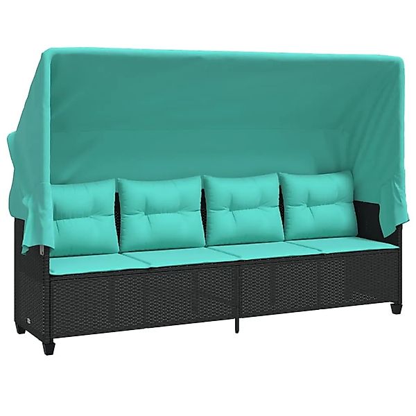 vidaXL Sonnenliege mit Dach und Kissen Schwarz Poly Rattan 368343 günstig online kaufen