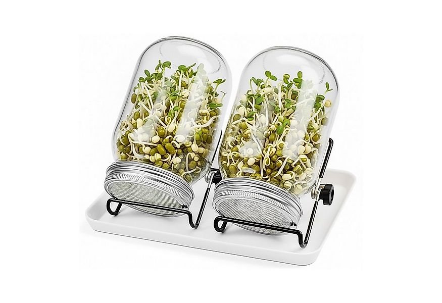 relaxdays Kräutertopf Sprossenglas 2er Set Gestell & Schale (2er Set), Schw günstig online kaufen