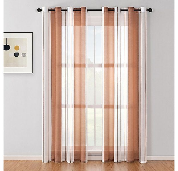 NUODWELL Gardine 2er Set Voile Gardinen mit Ösen, Kurz Streifen Vorhang Hal günstig online kaufen