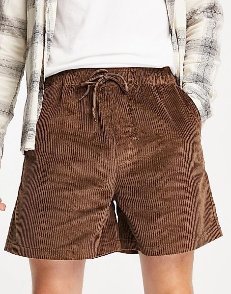 ASOS DESIGN – Shorts aus Cord in Dunkelbraun mit weitem Schnitt günstig online kaufen