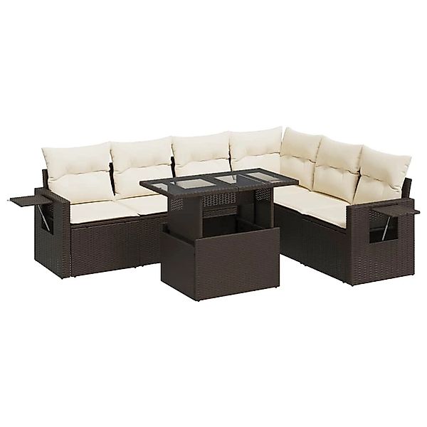 vidaXL 7-Tlg Garten-Sofagarnitur mit Kissen Braun Poly Rattan 3326494 günstig online kaufen