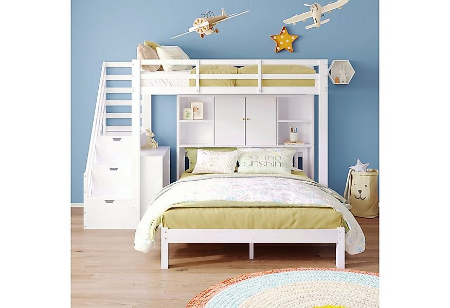 Odikalo Etagenbett Kinderbett mit Lagerregal, 90*200+140*200cm Ohne Matratz günstig online kaufen