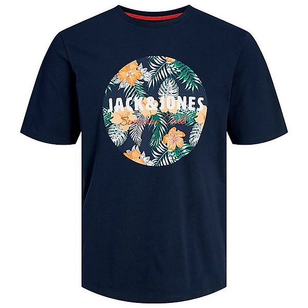 Jack & Jones Rundhalsshirt Große Größen Herren T-Shirt navy Blumen-Logo Jac günstig online kaufen