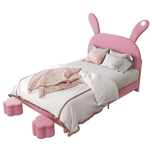GLP Polsterbett Mädchenbett 140x200 mit LED & Hasenohren, Rosa Samt, Staura günstig online kaufen