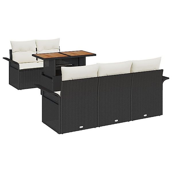 vidaXL Loungesofa 6-tlg. Garten-Sofagarnitur mit Kissen Schwarz Poly Rattan günstig online kaufen