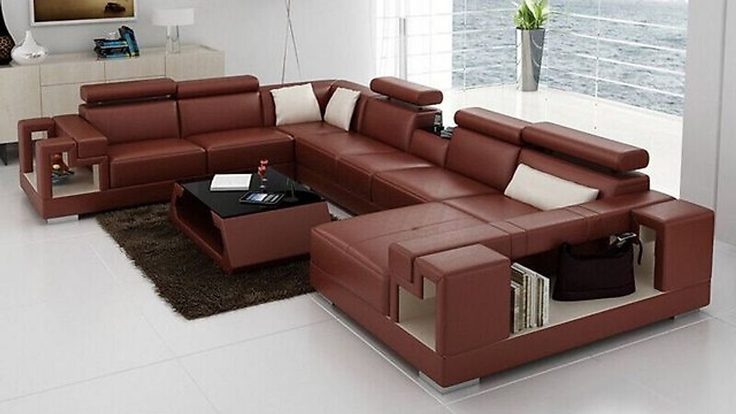 JVmoebel Ecksofa Ecksofa Garnitur Modern Sofa USB Ledersofa Sofa Couch Wohn günstig online kaufen