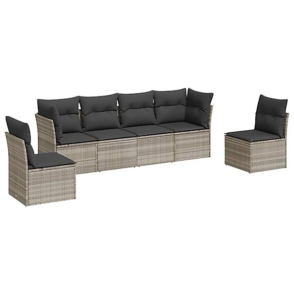 vidaXL 6-Tlg Garten-Sofagarnitur mit Kissen Hellgrau Poly Rattan 3249211 günstig online kaufen