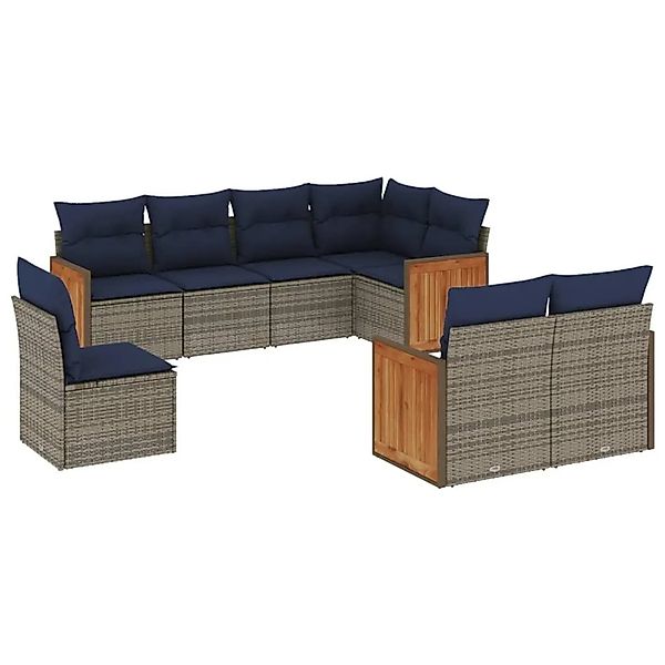 vidaXL 8-Tlg Gartensofa-Set mit Kissen Grau Polyrattan 3227846 günstig online kaufen