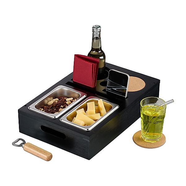 relaxdays Tabletttisch Couchbar mit Snackschalen, Schwarz günstig online kaufen