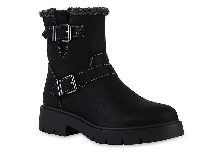 VAN HILL 841448 Bikerboots Damen Leicht Gefütterte Biker Boots Kunstfell Sc günstig online kaufen