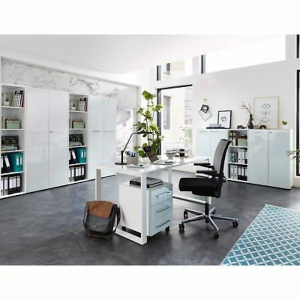Lomadox Komplett Büromöbel Set MONTERO-01 mit Glasfronten in weiß und absch günstig online kaufen