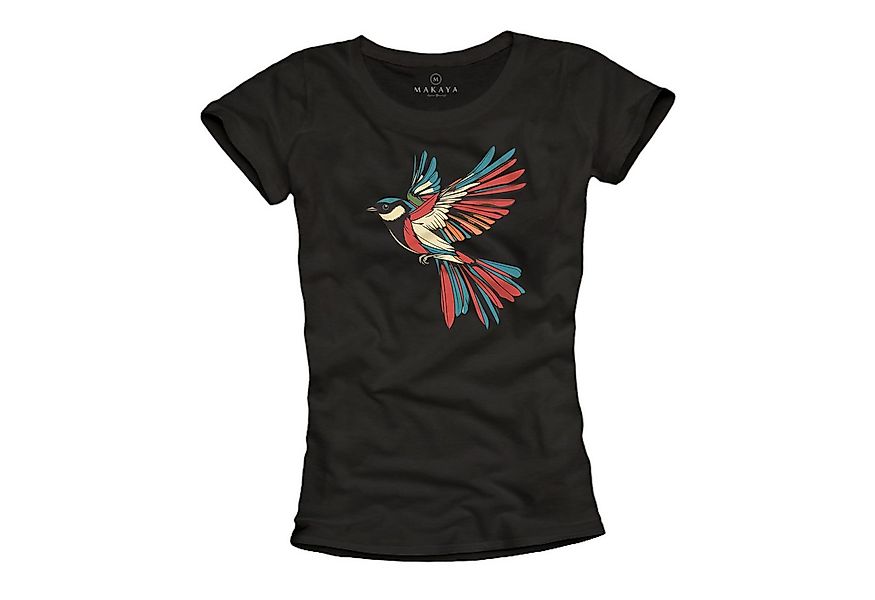 MAKAYA Print-Shirt Damen mit Vogelmotiv Kurzarm Top Frauen Oberteil Vogel L günstig online kaufen