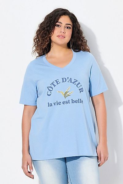 Ulla Popken T-Shirt T-Shirt Stickerei A-Linie V-Ausschnitt Halbarm günstig online kaufen