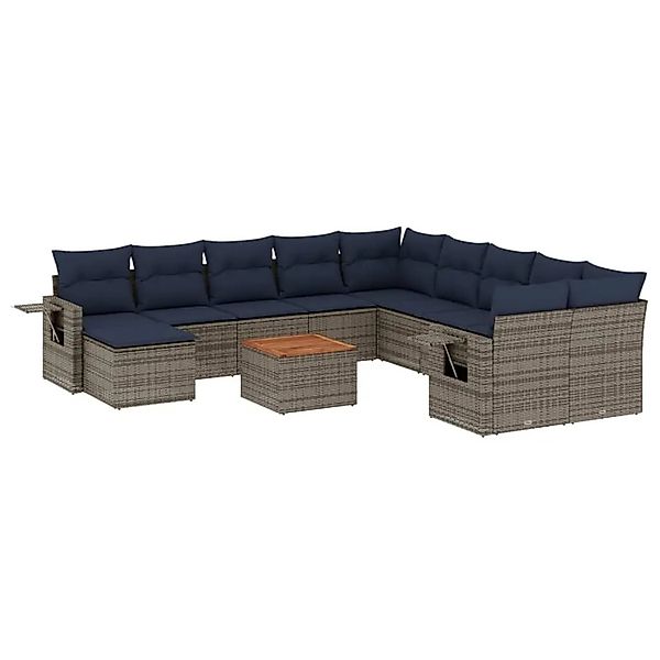 vidaXL 12-Tlg Gartensofa-Set mit Kissen Grau Polyrattan 3224864 günstig online kaufen