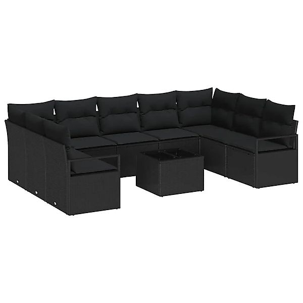 vidaXL Sofa Set mit Kissen mit Speicher 10-Tlg Schwarz Poly-Rattan 3355222 günstig online kaufen