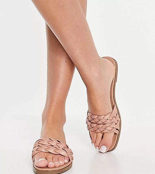New Look Wide Fit – Flache, gewebte Sandalen in Hafer-Neutral günstig online kaufen