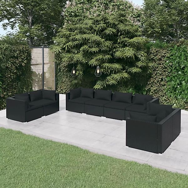 Vidaxl 8-tlg. Garten-lounge-set Mit Kissen Poly Rattan Schwarz günstig online kaufen