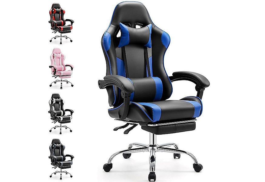 DUMOS Gaming-Stuhl Ergonomischer Bürostuhl mit Fußstütze, PU-Leder E-Sports günstig online kaufen