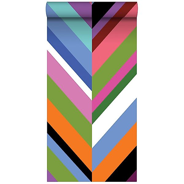 ESTAhome XXL-Vliestapete Zickzack-Motiv Grün Rosa Lila und Blau 50 x 900 cm günstig online kaufen